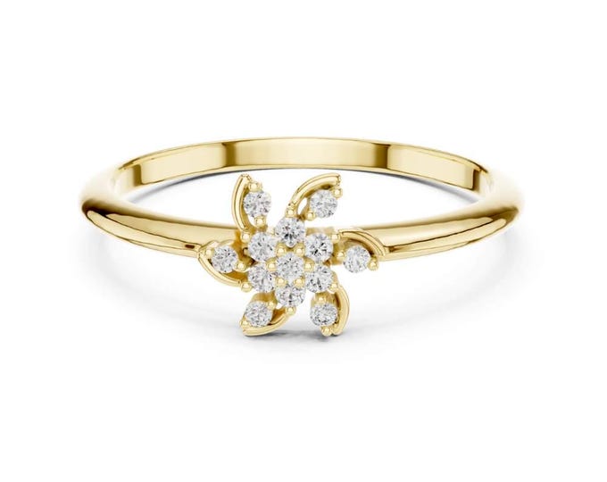 0.072 CT Exquisite Floral Diamond Cluster Ring Petal Inspired Nature Design Dainty Promise Ring Unique Engagement Ring Botanical Jewelry