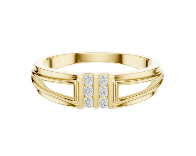 Sleek Gold Band Ring with Vertical Diamond Bar Accent  Modern Open Shank Design Stylish Handmade Jewelry for Men and Women Perfect Gift
