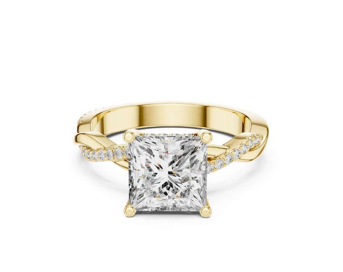 Elegant Princess Cut Diamond Engagement Ring with Sparkling Side Stones and Classic Yellow Gold Band for a Timeless and Refined Look