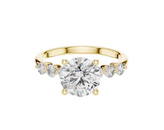 Round Cut Moissanite Diamond Engagement Ring Yellow Gold Solitaire Ring Classic Elegant Bridal Gift for Her Customizable Fine Jewelry