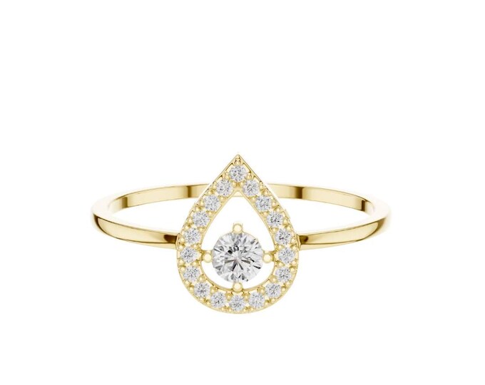 Gold Teardrop Moissanite Ring Halo Pear Shaped Engagement Ring for Women Elegant Dainty Jewelry Unique Promise Ring Gift for Her