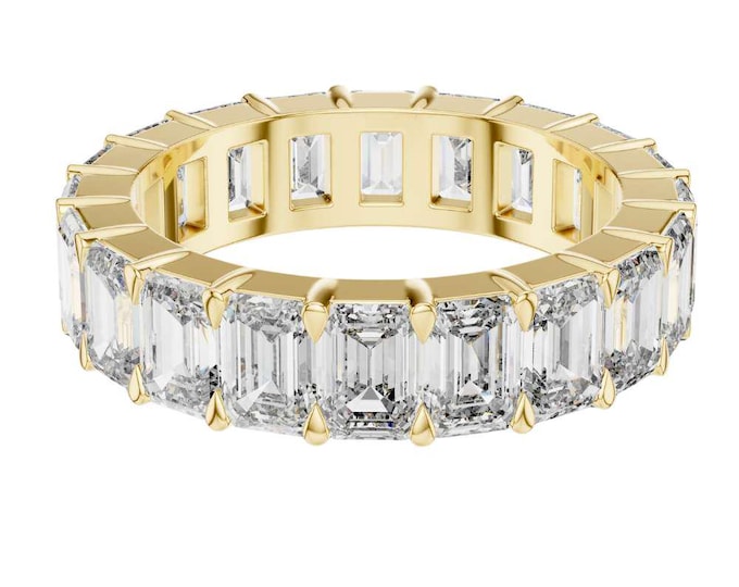 Fine Emerald Cut Eternity Band Moissanite Wedding Ring in Gold Silver Rose Gold Full Eternity Ring Statement Anniversary Band Luxurious Ring