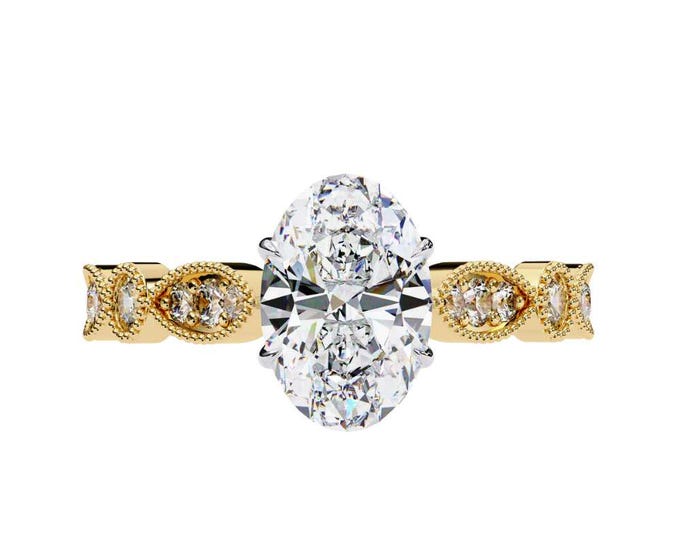 Oval Cut Moissanite Engagement Ring 14K Yellow Gold Vintage-Inspired Band Antique Style Solitaire Ring Handmade Unique Ring for Her