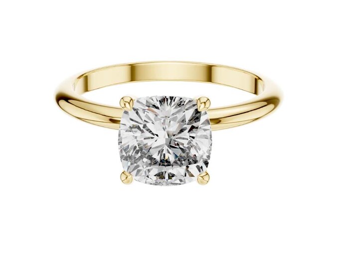 2.00 CT Cushion Cut Solitaire Engagement Ring in Yellow Gold Classic Minimalist Moissanite Bridal Ring Elegant Promise or Anniversary gift
