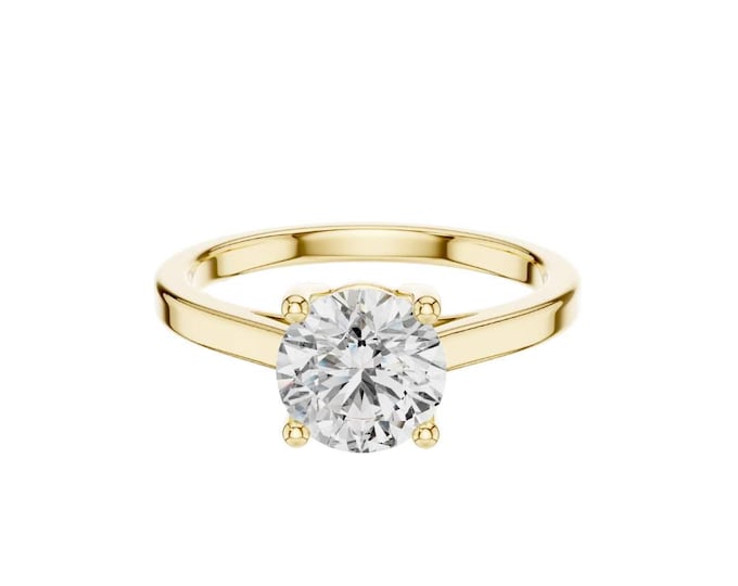 Trendy Round Brilliant Solitaire Moissanite Engagement Ring in Gold Minimalist  Gold Ring Dainty Classic Proposal Ring for Special One