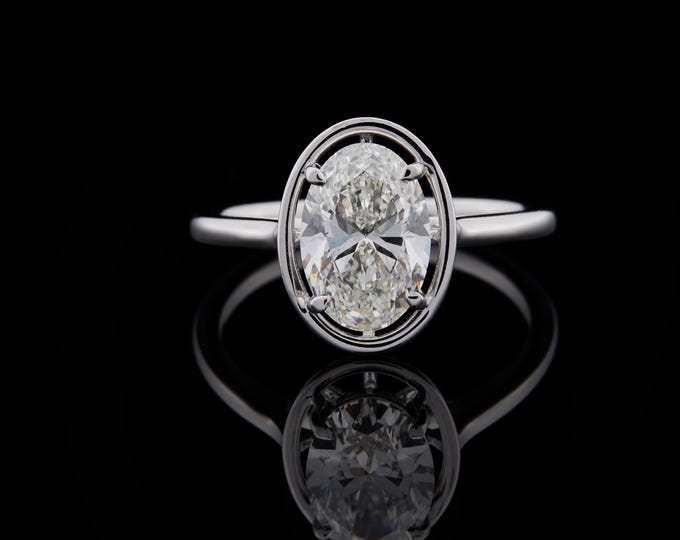 2 Carat Oval Cut Solitaire Moissanite Anniversary Gift Ring in White Gold Minimalist Bezel Set Fine Bridal Jewelry Proposal Gift for Her