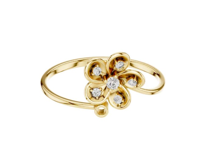 Round Moissanite Flower Diamond Ring Dainty Floral Ring for Women Delicate Nature Inspired Jewelry Minimalist Gold Ring Gift for Her