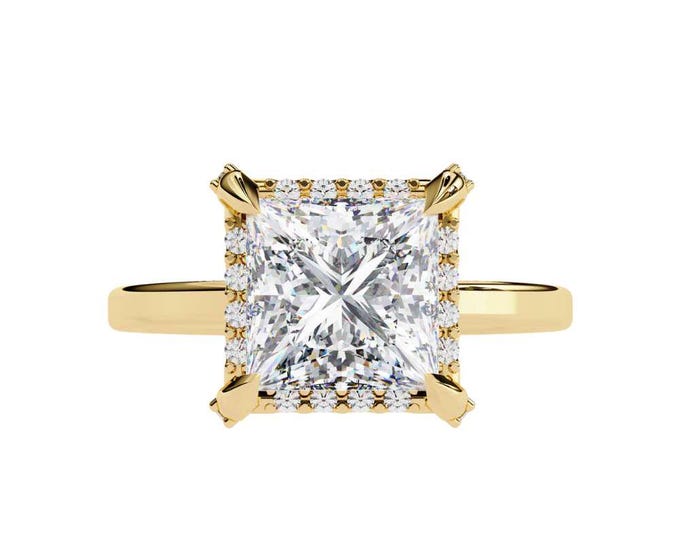 Princess Cut Moissanite Wedding Ring 2.22 Carat Square Halo Ring in Sterling Silver Alternative Custom Bridal Ring Unique Proposal Gift