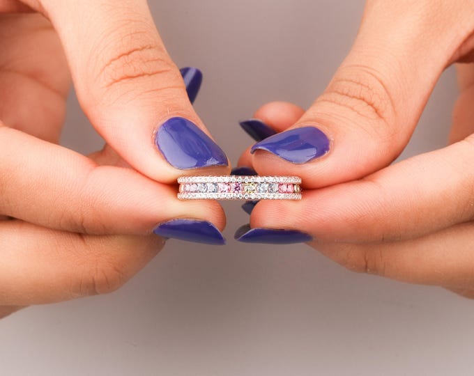 Bright Round Cut 2.44 CT Rainbow Color Button Prong Set Moissanite Engagement Ring Solid Rose Gold Pave Set Wedding Anniversary Gift Ring
