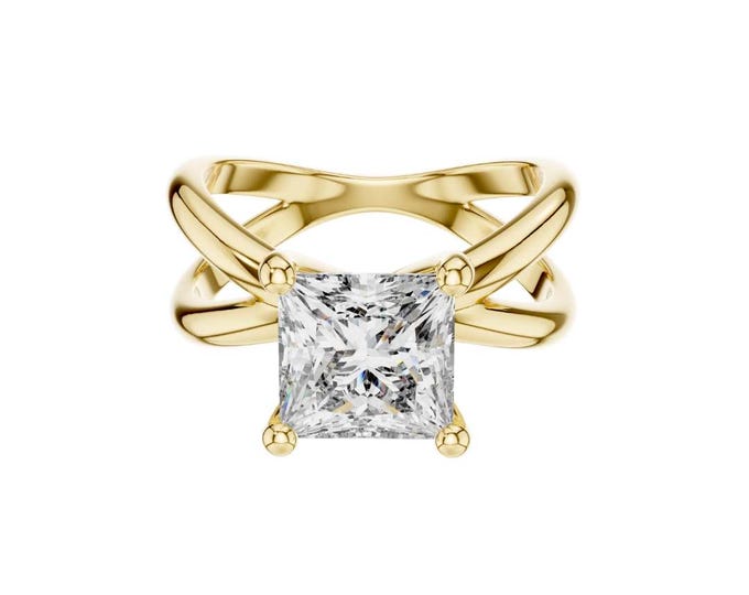 Criss Cross Band Princess Cut Diamond Engagement Ring Gold  Unique Solitaire Ring Modern Gold Ring for Her Statement Bridal Jewelry