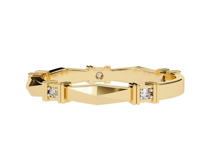 Geometric Gold Band Sparkling with Square Moissanite Accents  Modern Minimalist Stylish Stacking Ring Unique Gold Jewelry Gift for Women