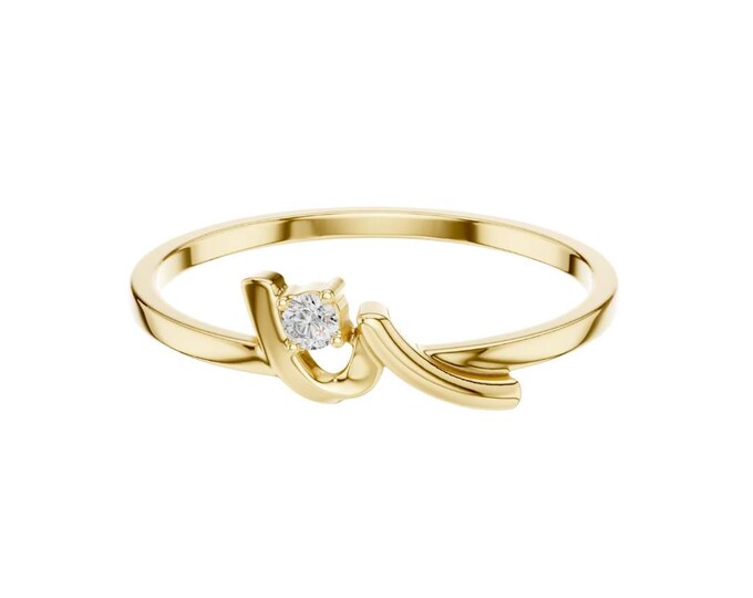 Vintage Gold Leaf Inspired Solitaire with Moissanite Diamond Accent Nature Inspired Dainty Promise Ring Minimalist Jewelry Gift for Her