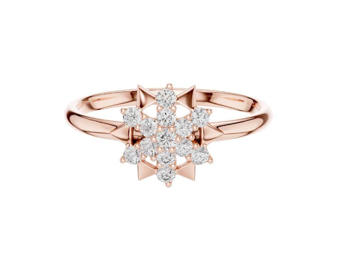 Elegant Rose Gold Snowflake Ring Featuring Sparkling Diamonds Delicate and Unique Fine Jewelry Perfect for Special Occasions and Holiday