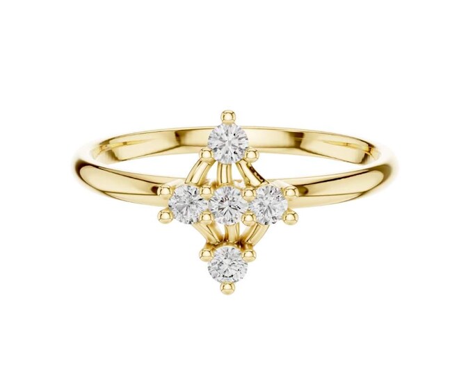 0.125 CT Exquisite Diamond Cluster Ring Elegant Rhombus Shaped Floral Design with Prong Setting Perfect for Engagement Anniversary