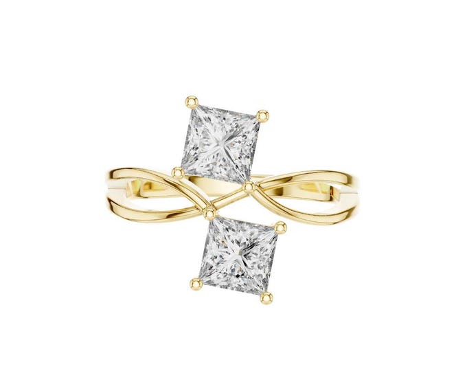 Princess Cut Moissanite Crisscross Ring: Sterling Silver Bridal Jewelry