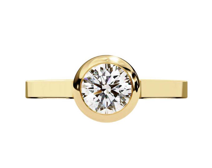 Round Bezel Set Moissanite Ring Band Minimalist Solitaire Ring Modern Dainty Bridal Jewelry Timeless Fine Jewelry Wedding Gift for Her
