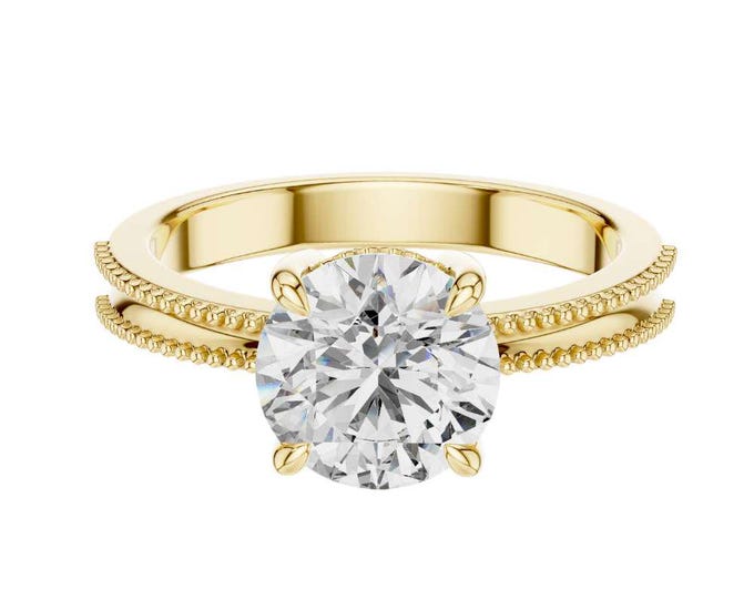 Elegant Moissanite Bridal Set Ring Round Cut Solitaire Promise Ring Vintage Inspired Beaded Band Minimalist Wedding Ring Dainty Jewelry Gift