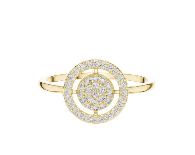 Sparkly Round Moissanite Diamonds in Oval shaped Ring Modern Dainty Diamond Statement Ring Unique Minimalist Fine Jewelry Contemporary Gift