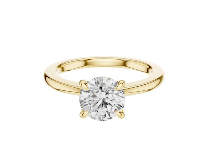 Classic Round Moissanite Solitaire Engagement Ring Minimalist Gold Band Timeless Simple Bridal Ring Elegant Proposal Gift for Her