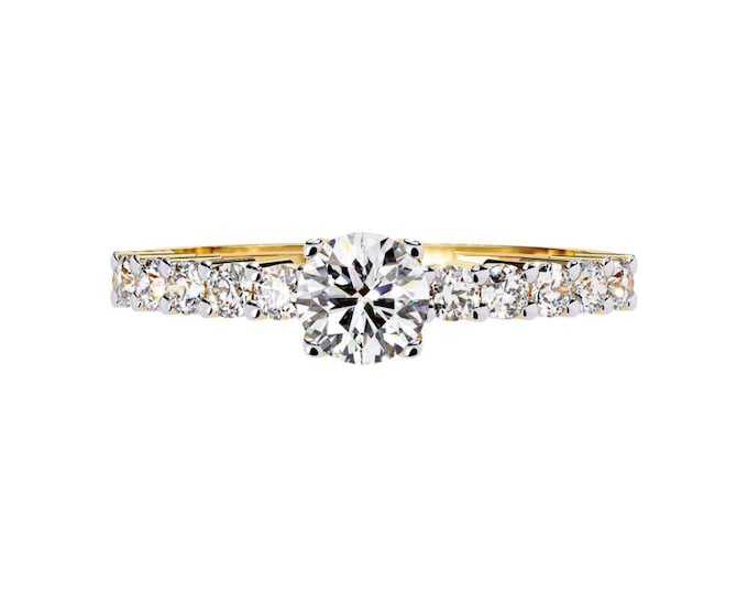 0.67 TCW Diamond Engagement Ring Round Brilliant Solitaire with Side Stones Dainty Wedding Band Minimalist Fine Jewelry Gift for Her