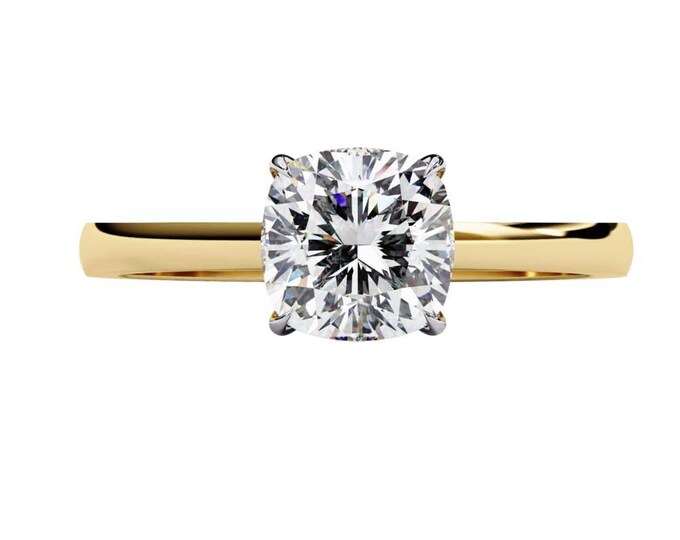 Hot Selling Cushion Cut Moissanite Solitaire Ring in Yellow Gold Classic 4 Prong Engagement Ring Timeless Elegant Bridal Jewelry Gift