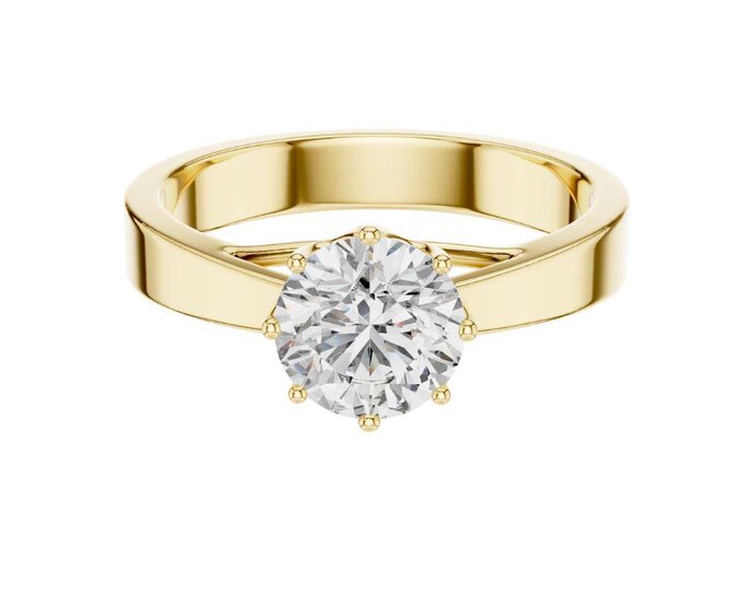 14K Gold Solitaire Anniversary Ring Round Cut Moissanite Ring Classic Gold Wedding Band Minimalist Proposal Ring Diamond Alternative Ring