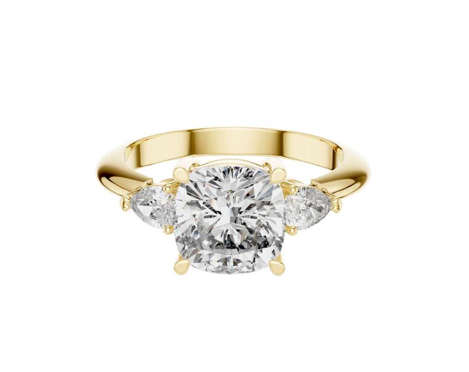 2.74 TCW Three Stone Engagement Ring Round Cut Diamond Ring Gold Engagement Ring Unique Trellis Setting Promise Ring Bridal Jewelry