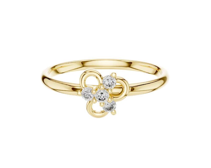 Four Leaf Clover Diamond Ring Dainty Lucky Flower Ring with Cluster Diamonds Delicate Promise Ring Elegant Anniversary Jewelry Gift for Her
