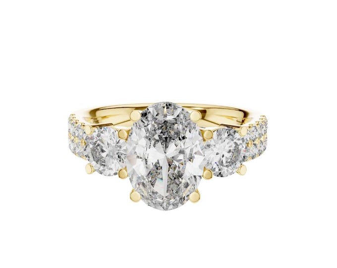 Oval Moissanite Engagement Ring Three Stone Gold Wedding Band Elegant Bridal Jewelry for Proposal Anniversary and Timeless Celebrations