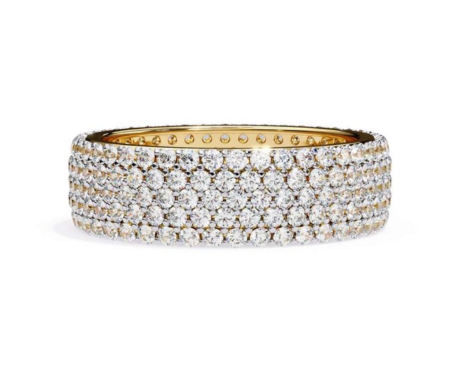 Luxury Wide Diamond Band Ring Multi Row Sparkling Gold Wedding Band Statement Anniversary or Engagement Ring Elegant Bridal Jewelry for Her