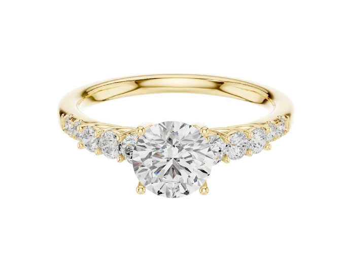 Dainty Moissanite Diamond Ring Classic Round cut Center Stone with Side Diamonds Elegant Engagement Ring Minimalist Bridal Jewelry for Her