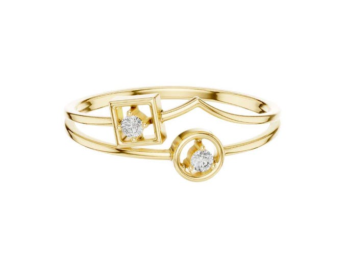Minimalist Round Moissanite Open Ring Geometric Diamond Accent Ring Dainty Double Band Ring Modern Adjustable Gold Ring for Women Gift