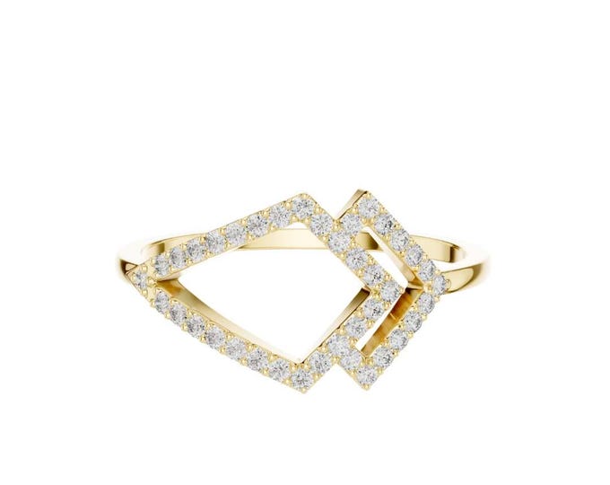 Geometric Diamond Ring Modern Open Shape Ring Dainty Diamond Stackable Ring Unique Angular Anniversary Ring Minimalist Fine Jewelry Gift
