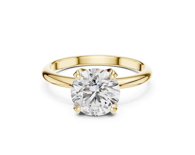 Minimalist Classic Round Cut Solitaire Moissanite Engagement Ring in Gold Timeless Sustainable Elegant Bridal Jewelry Proposal Ring