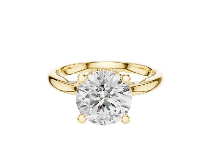 Art Deco Round Cut Solitaire Moissanite Engagement Ring in Gold & Silver Timeless Minimalist Bridal Ring Elegant Proposal Jewelry Gift