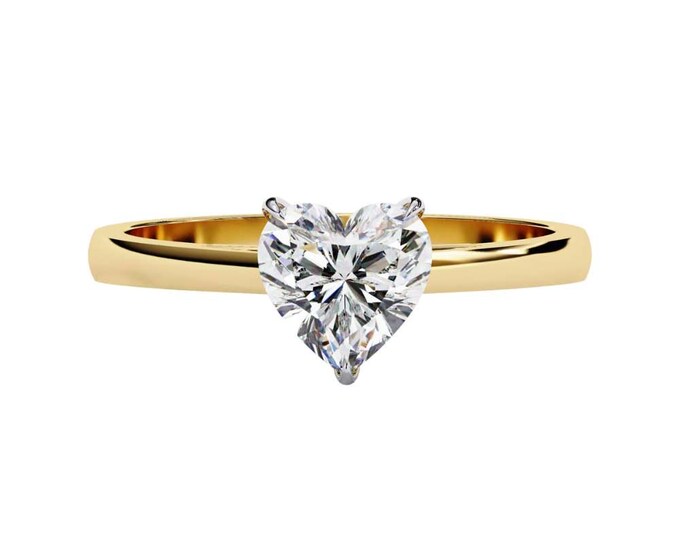 Heart Cut Moissanite Solitaire Ring in Yellow Gold Romantic Engagement Ring Unique 3 Prong Setting Elegant Bridal Jewelry Gift for Her
