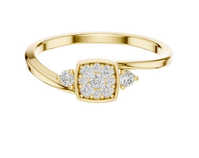 Wedding Gold Cushion Cluster Diamond Ring with Side Accents Elegant Three-Stone Design, Dainty Promise Ring Fine Jewelry Gift for Her