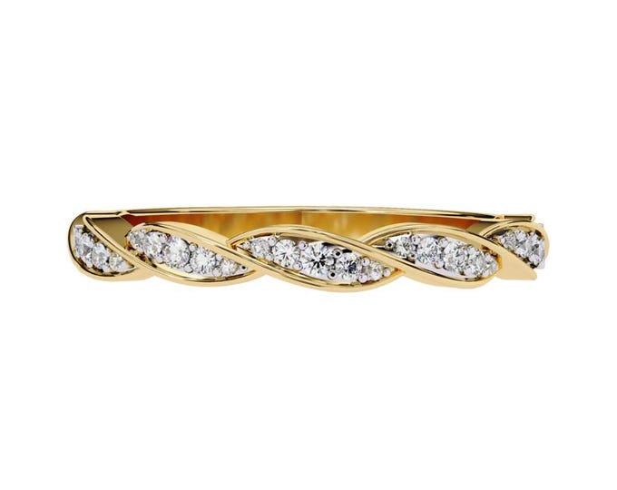 Twisted Vine Diamond Wedding Band Stacking Band Gold Elegant Stackable Ring Luxury Anniversary Jewelry Unique Bridal Ring Gift for Women