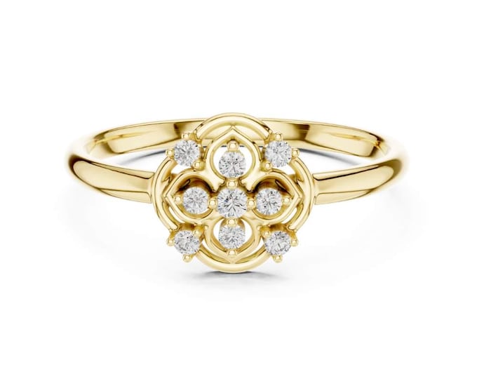 0.58 CT Floral Diamond Cluster Ring Round Brilliant Gold Band Vintage Inspired Filigree Setting Dainty  Anniversary ring Minimalist ring
