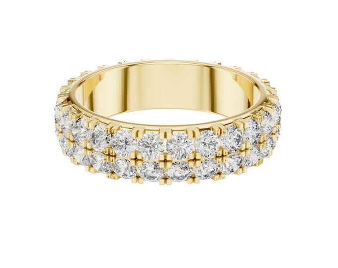 Cocktail Gold Diamond Eternity Band Two Row Moissanite Wedding Ring Gold Luxurious Stacking Band Anniversary Gift for Her