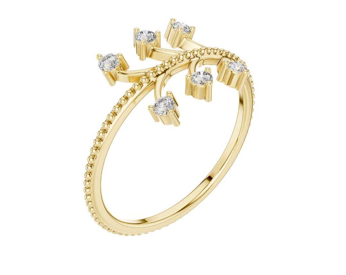 Unique Gold Branch Ring with Moissanite Nature Inspired Floral Vine Ring Dainty Promise Ring Minimalist Stacking Ring Handmade Jewelry Gift