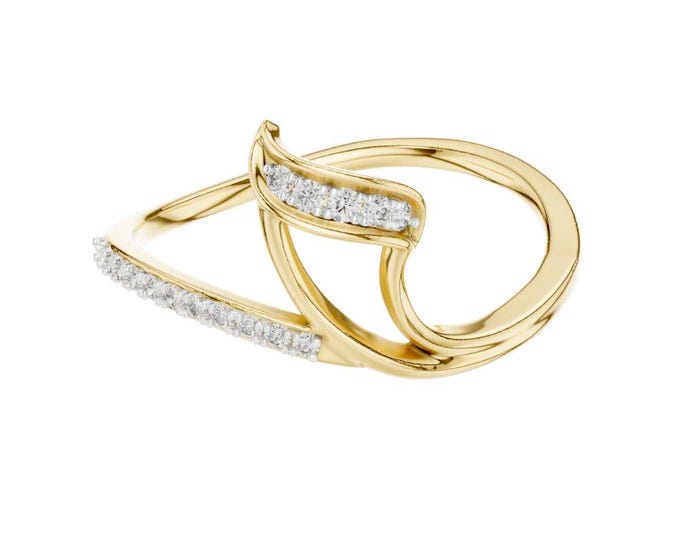 Yellow Gold Bypass Diamond Ring Contemporary Open Wrap Design with Channel-Set Round Brilliant Diamonds Modern Promise Anniversary Jewelry