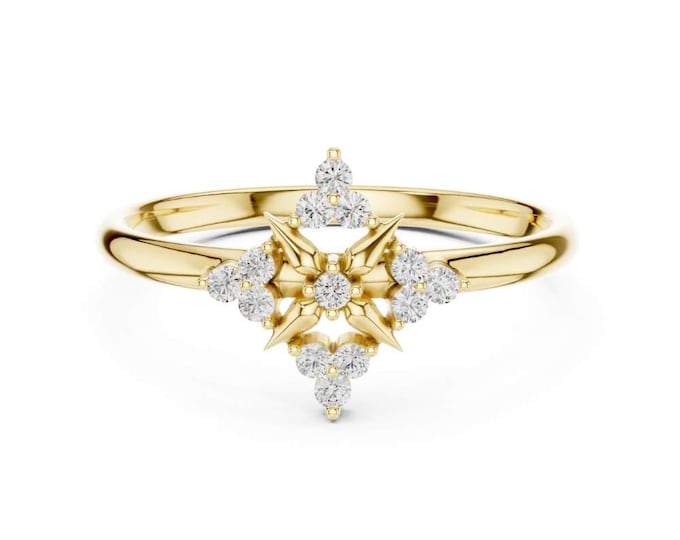 0.78 CT Starburst Diamond Cluster Ring  Round Brilliant Gold Band Vintage Inspired Statement Ring Dainty Promise or Bridal Jewelry star ring