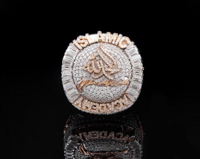 5.30 CT Custom Iced Out Islamic Allah Ring Hip Hop Statement Jewelry Fully Blinged CZ Diamond Ring Rapper Style Mens Ring Rapper Fashion