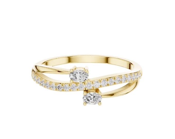 Two Stone Moissanite Toi et Moi Ring in Gold Twisted Band with Side Accents Unique Double Stone Engagement Promise Ring Jewelry Gift