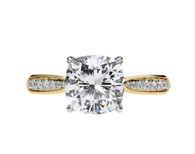Sparkling 1.96 TCW Cushion Cut Moissanite Solitaire Ring with Pave Diamond Band Classic Bridal Ring Elegant Custom Wedding Jewelry for Women