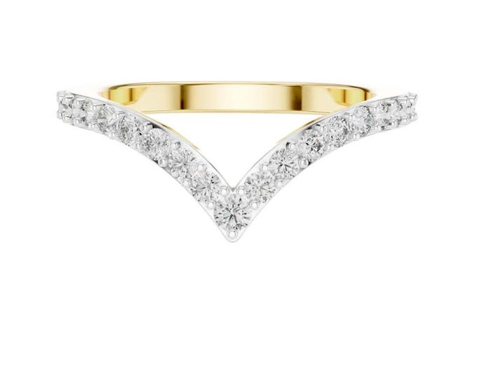 Elegant Gold Chevron Diamond Band  V Shaped Contour Ring, Elegant Stacking Wedding Band wedding finr jewelry