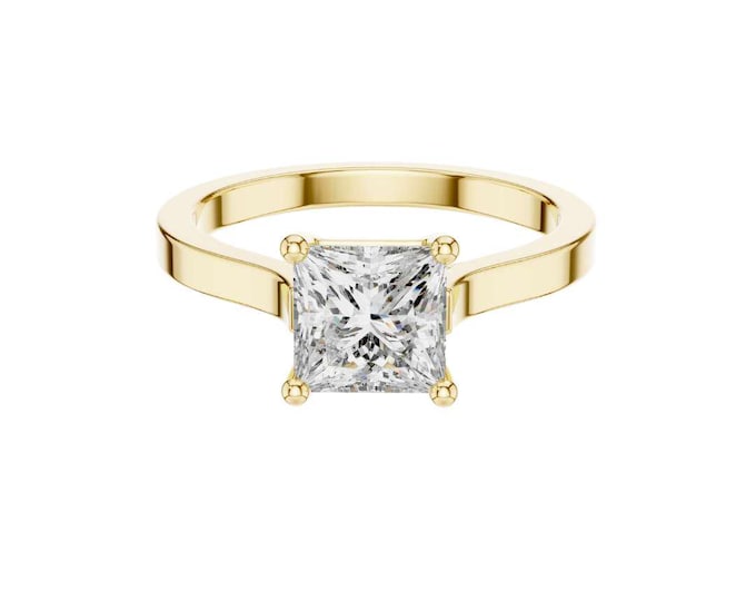 Sparkling Halo Princess Cut Moissanite Engagement Ring Gold Pave Bridal Ring Elegant Solitaire Wedding Jewelry Timeless Engagement Ring