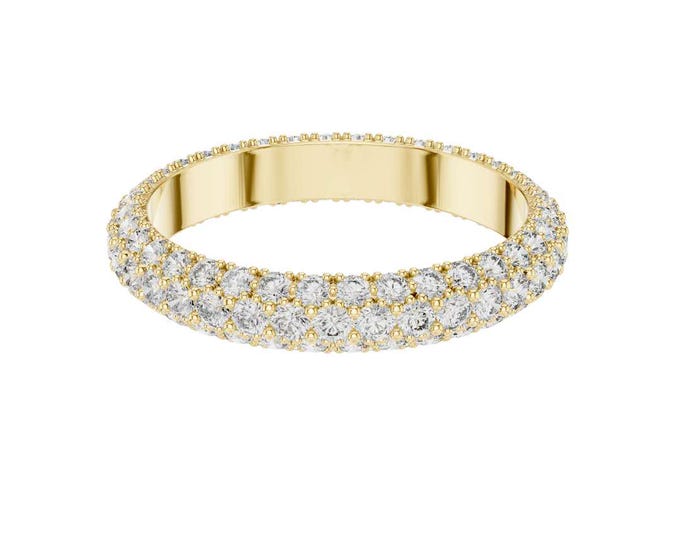 Gold Moissanite Eternity Band Women’s Wedding Ring Classic Round Cut Full Pave Anniversary Band Elegant Stacking Ring Bridal Jewelry Gift
