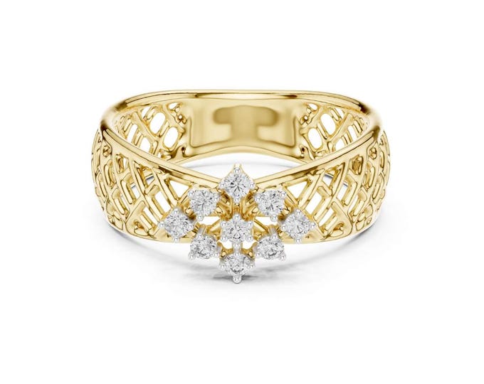 0.11 CT Gold Filigree Moissanite Flower Ring Vintage Floral Jewelry Inspired by Handicraft Elegant Designs For Someone Special